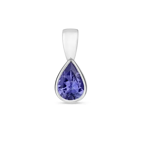 7X5mm Pear Shaped Tanzanite Rubover Pendant 9ct White Gold